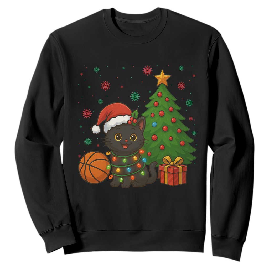 Funny Christmas Black Cat Sweatshirt Gift For Cat Lover TS12 Black Print Your Wear