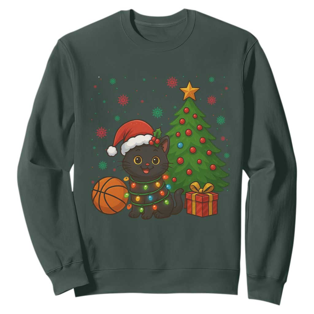 Funny Christmas Black Cat Sweatshirt Gift For Cat Lover TS12 Dark Forest Green Print Your Wear