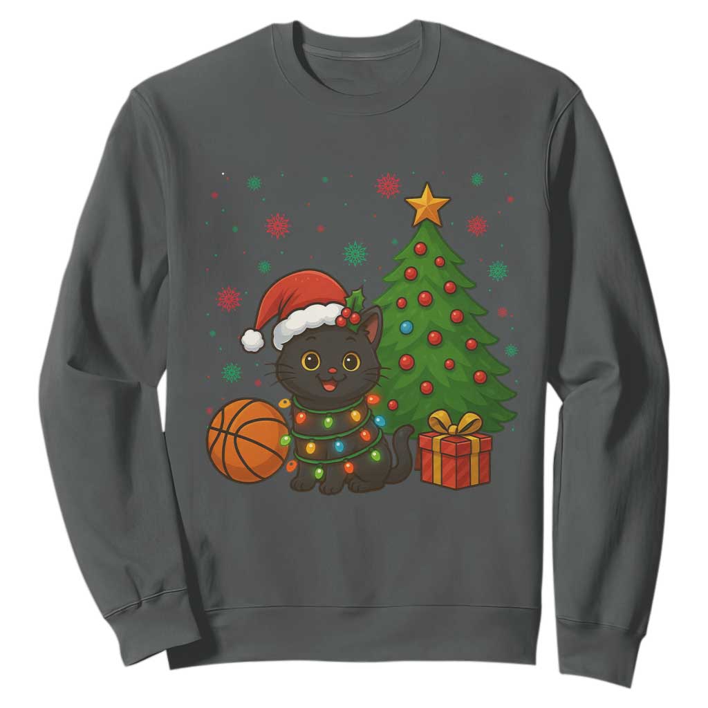 Funny Christmas Black Cat Sweatshirt Gift For Cat Lover TS12 Dark Heather Print Your Wear