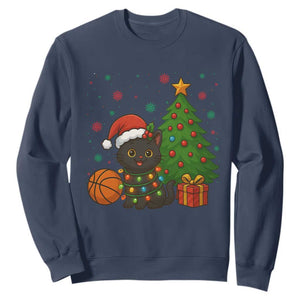 Funny Christmas Black Cat Sweatshirt Gift For Cat Lover TS12 Navy Print Your Wear