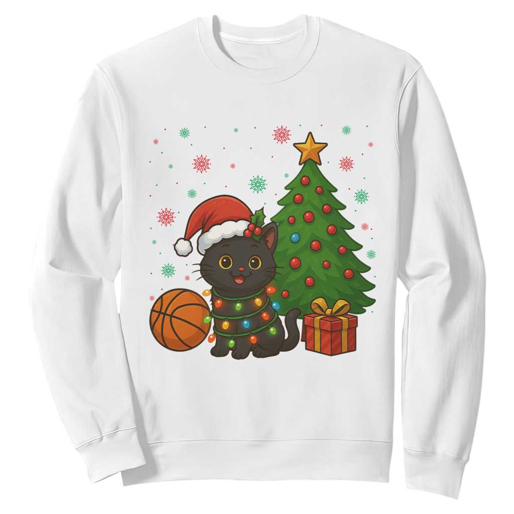 Funny Christmas Black Cat Sweatshirt Gift For Cat Lover TS12 White Print Your Wear