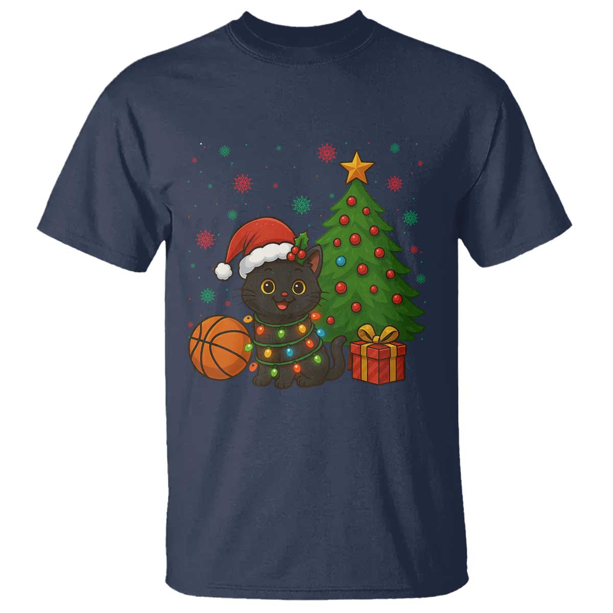 Funny Christmas Black Cat T Shirt Gift For Cat Lover TS12 Navy Print Your Wear