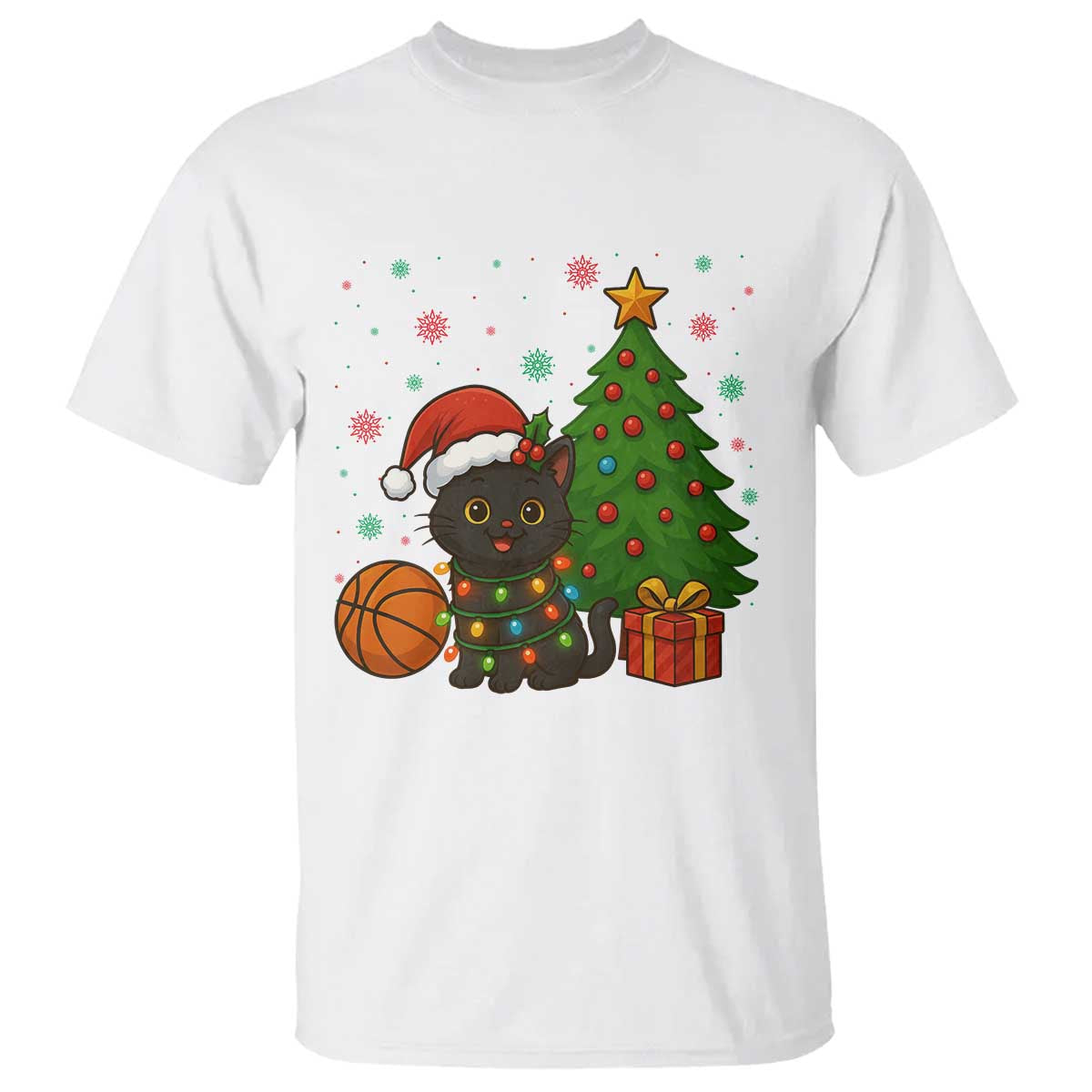 Funny Christmas Black Cat T Shirt Gift For Cat Lover TS12 White Print Your Wear