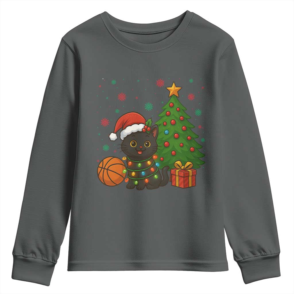 Funny Christmas Black Cat Youth Sweatshirt Gift For Cat Lover TS12 Dark Heather Print Your Wear