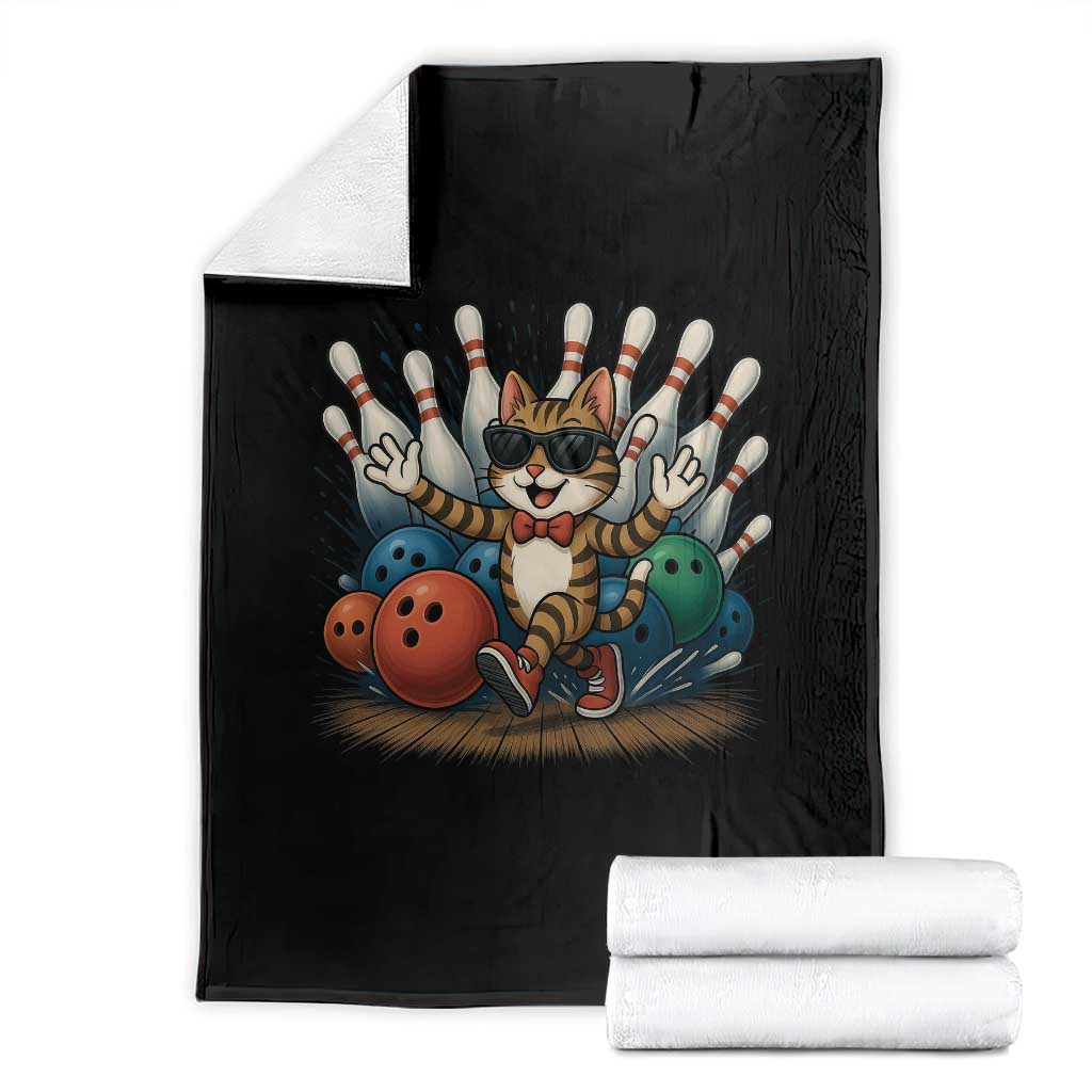 Funny Bowler Gift Throw Blanket Bowling Cat With Sunglasses TS12 Black Print Your Wear