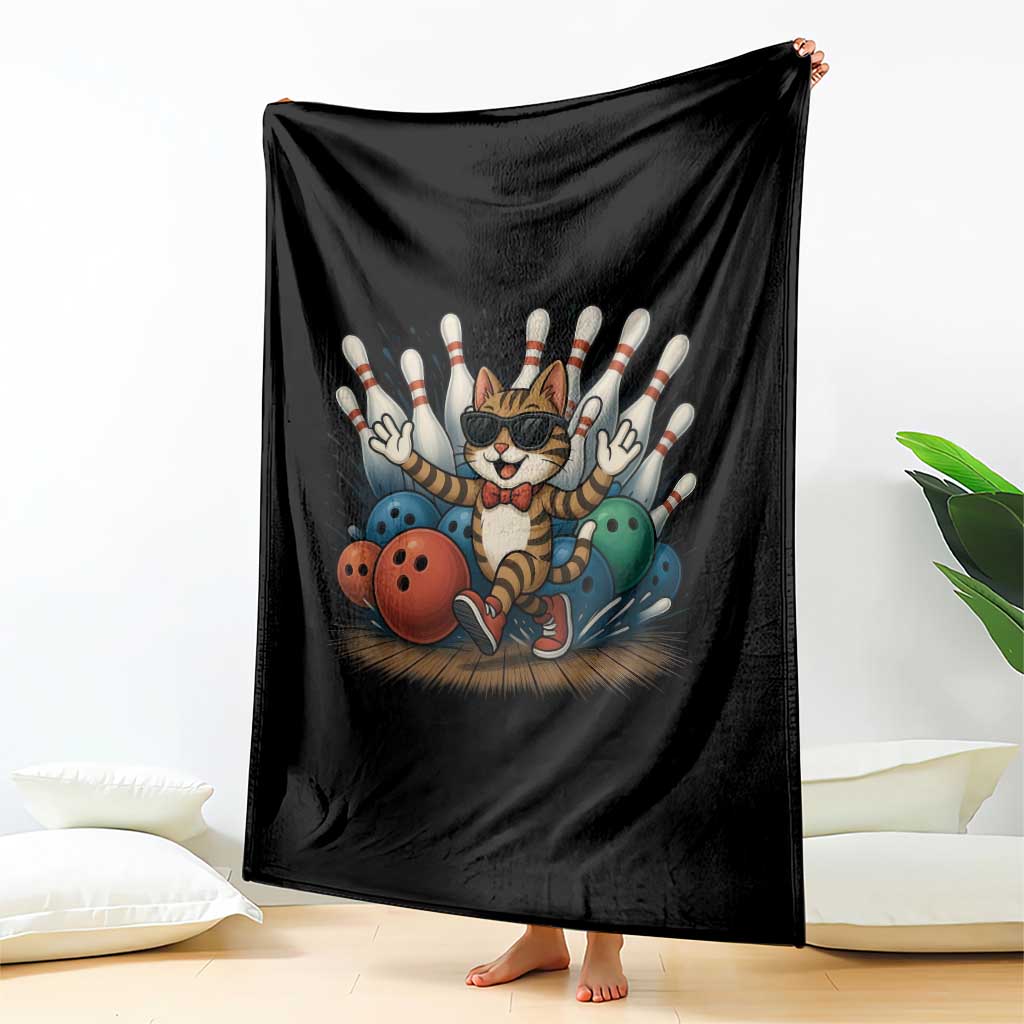 Funny Bowler Gift Throw Blanket Bowling Cat With Sunglasses TS12 Print Your Wear