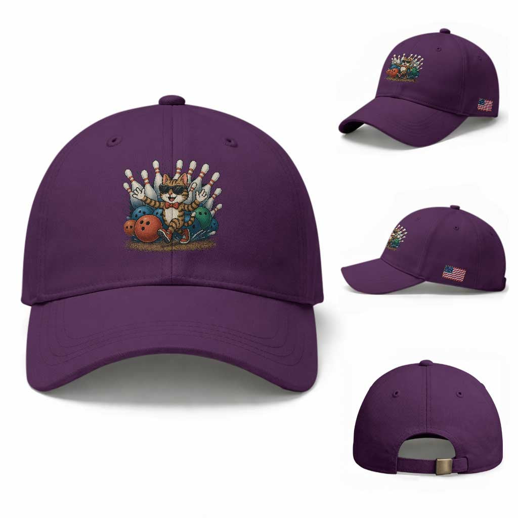 Funny Bowler Gift Baseball Cap Bowling Cat With Sunglasses TS12 Baseball Cap Universal Fit Purple Print Your Wear