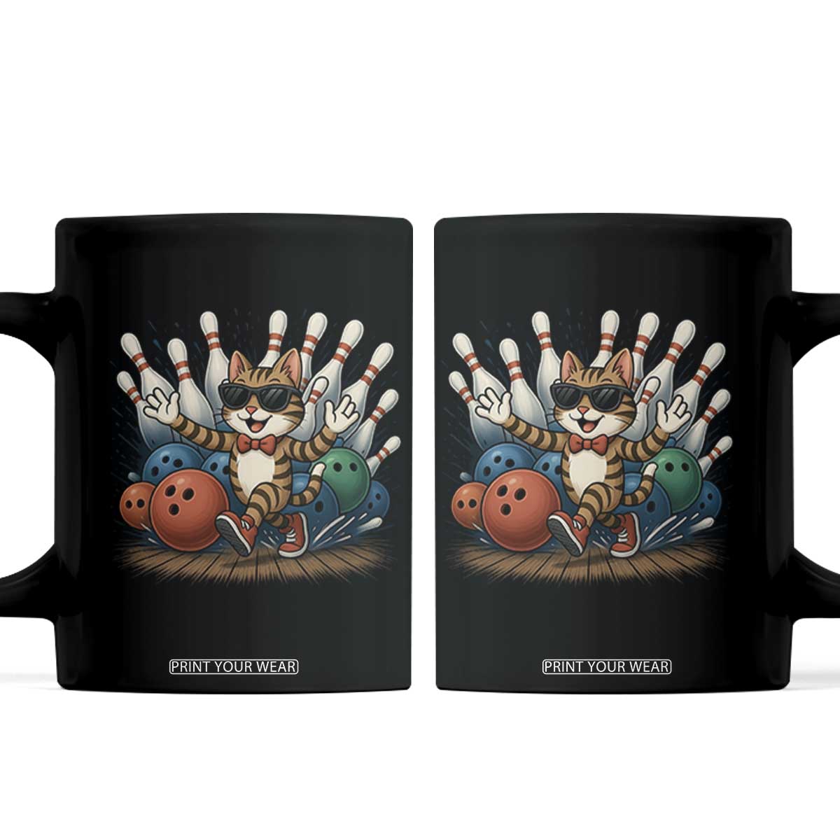Funny Bowler Gift Coffee Mug Bowling Cat With Sunglasses TS12 Black Print Your Wear