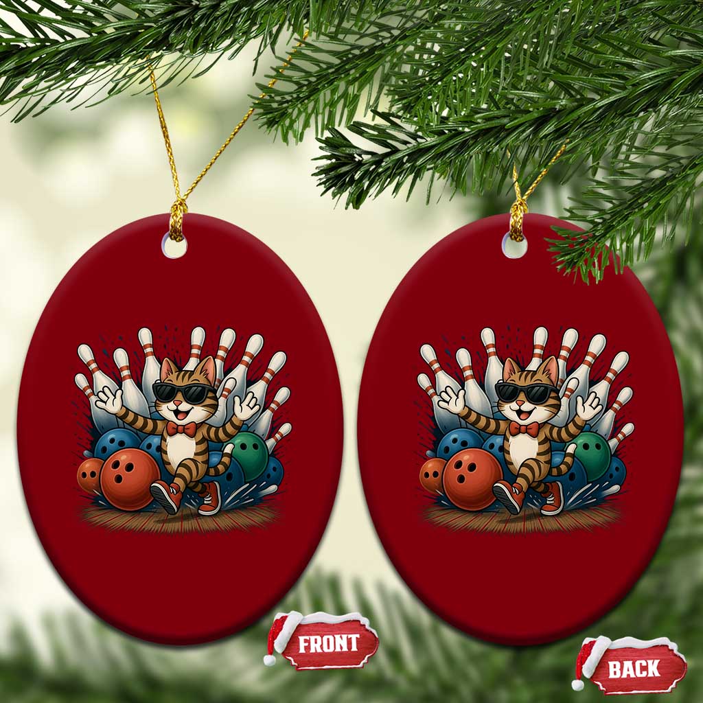 Funny Bowler Gift Ceramic Ornament Bowling Cat With Sunglasses TS12 Print Your Wear