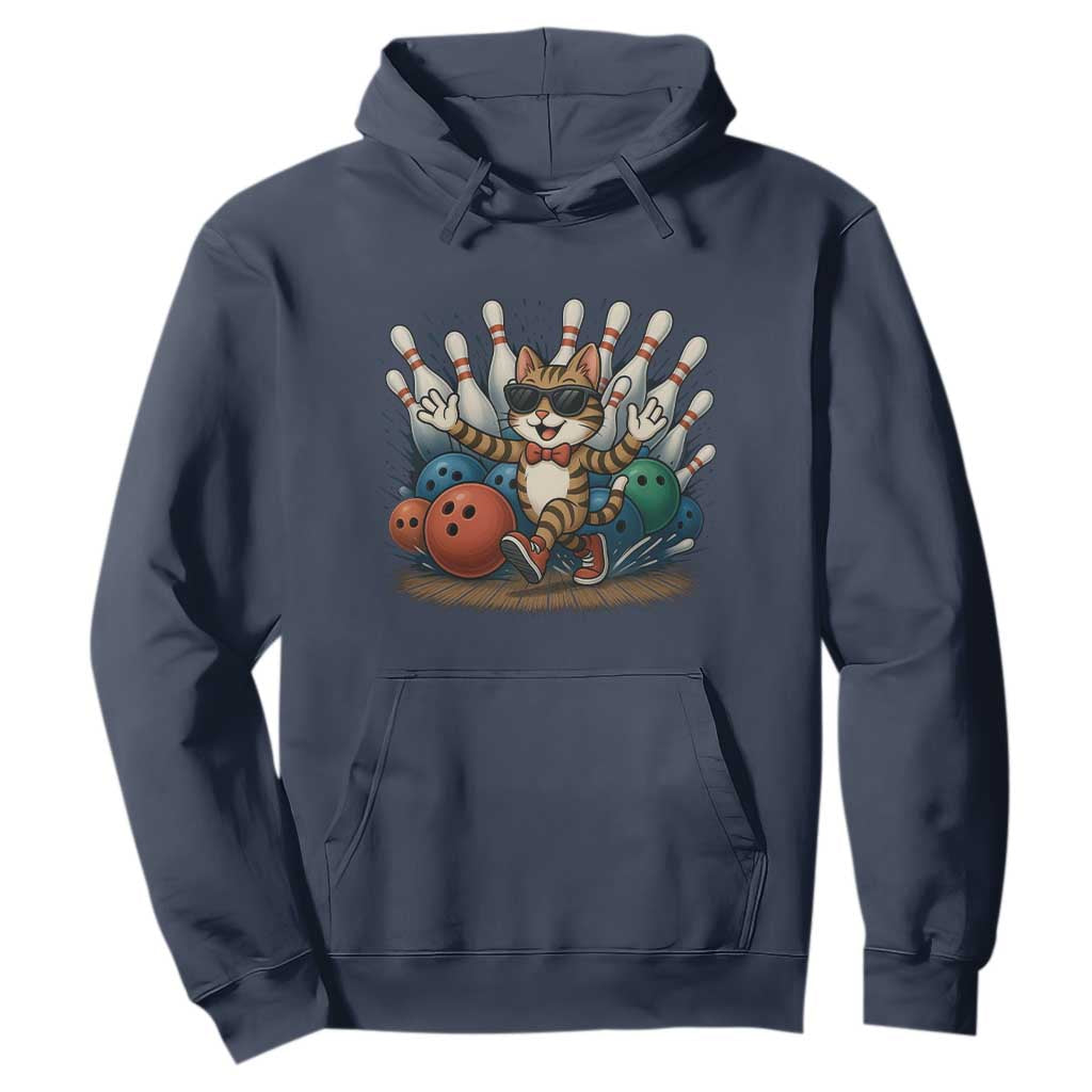 Funny Bowler Gift Hoodie Bowling Cat With Sunglasses TS12 Navy Print Your Wear