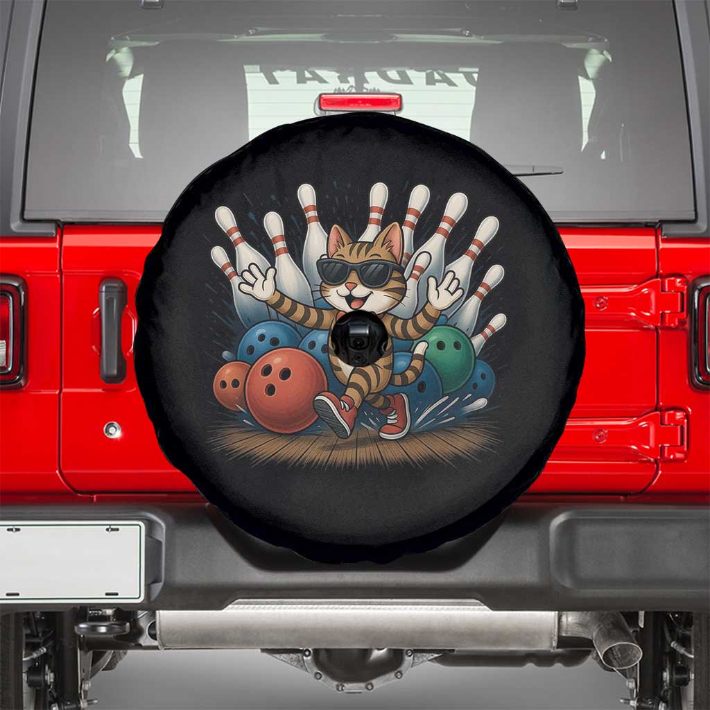 Funny Bowler Gift Spare Tire Cover Bowling Cat With Sunglasses TS12 Black Print Your Wear