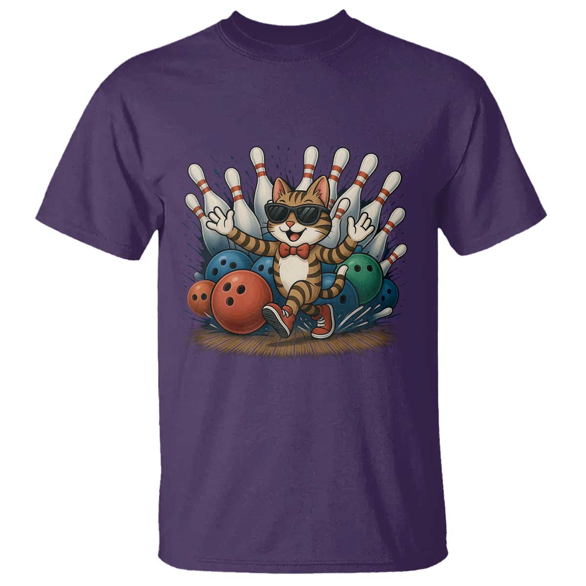 Funny Bowler Gift T Shirt Bowling Cat With Sunglasses TS12 Purple Print Your Wear