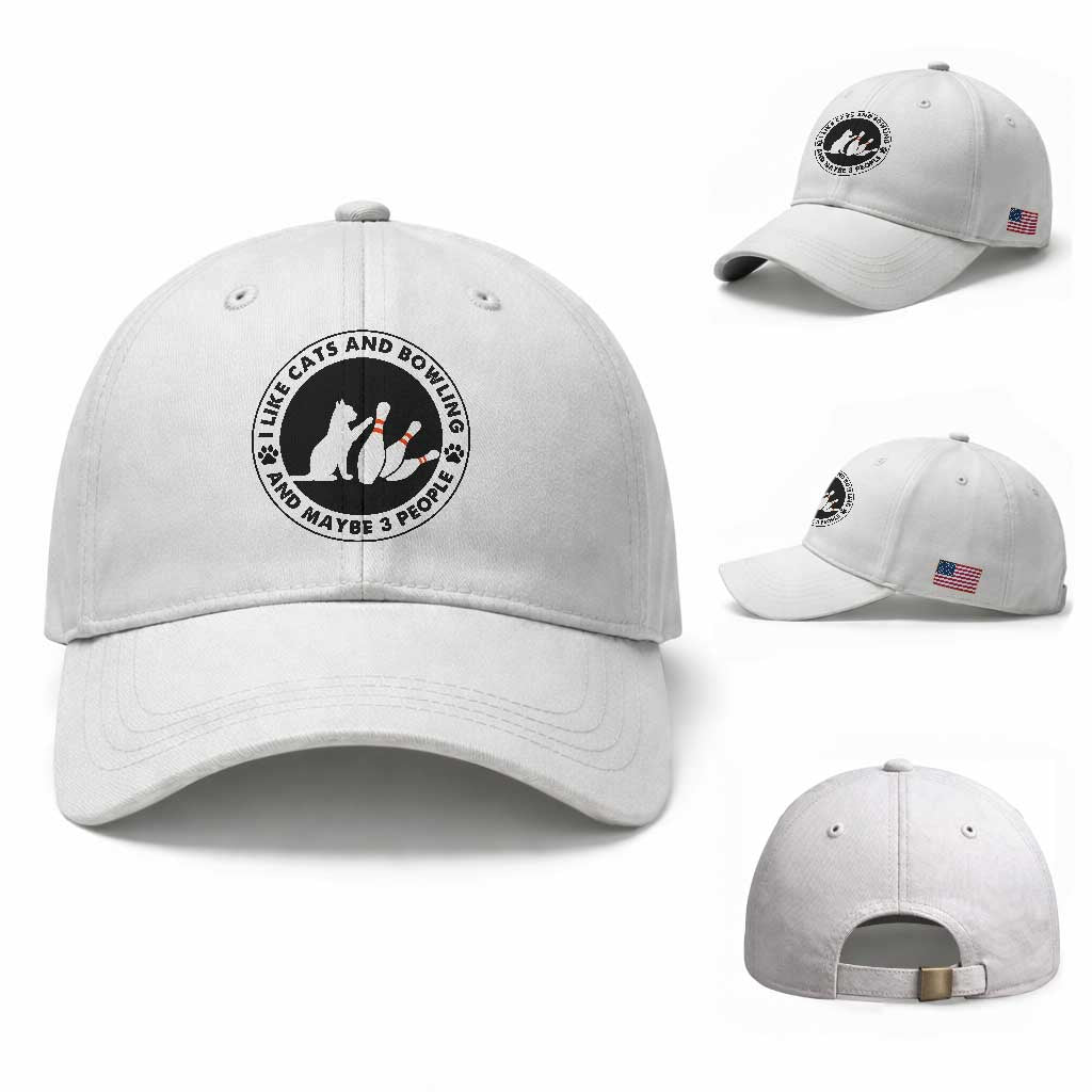 I Like Cats And Bowling And Maybe 3 People Baseball Cap Funny Cat Lovers TS12 Baseball Cap Universal Fit White Print Your Wear
