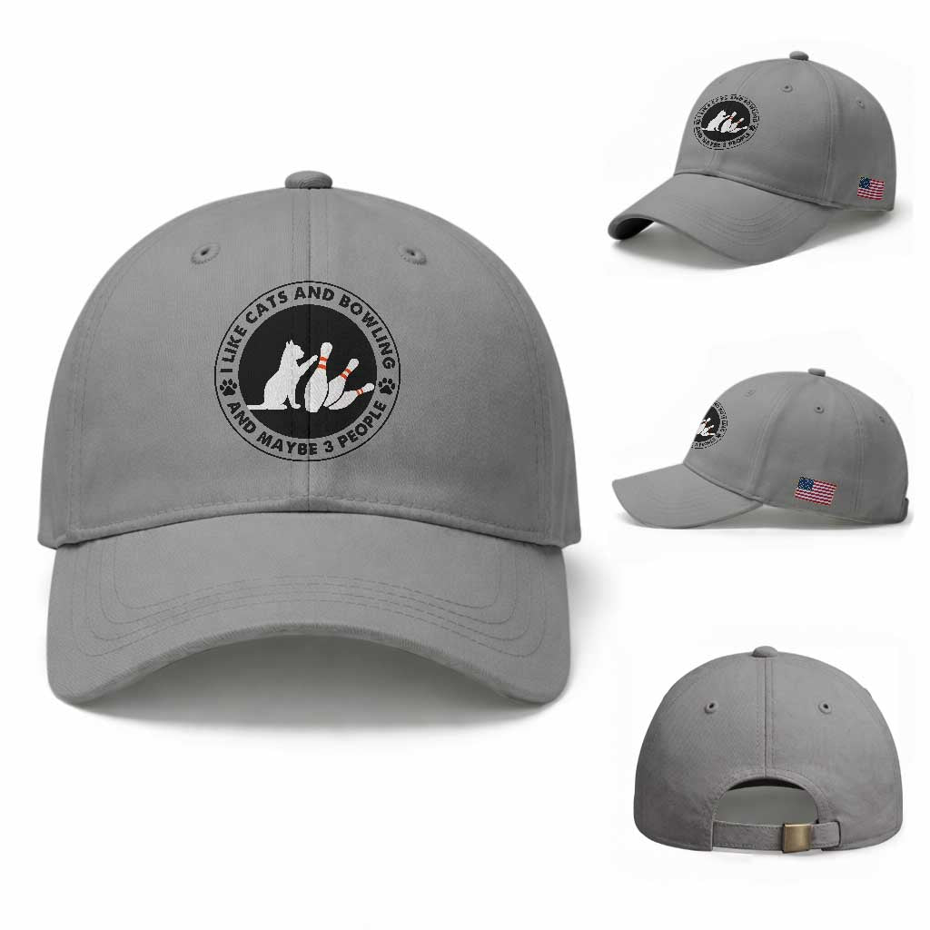 I Like Cats And Bowling And Maybe 3 People Baseball Cap Funny Cat Lovers TS12 Baseball Cap Universal Fit Sport Gray Print Your Wear