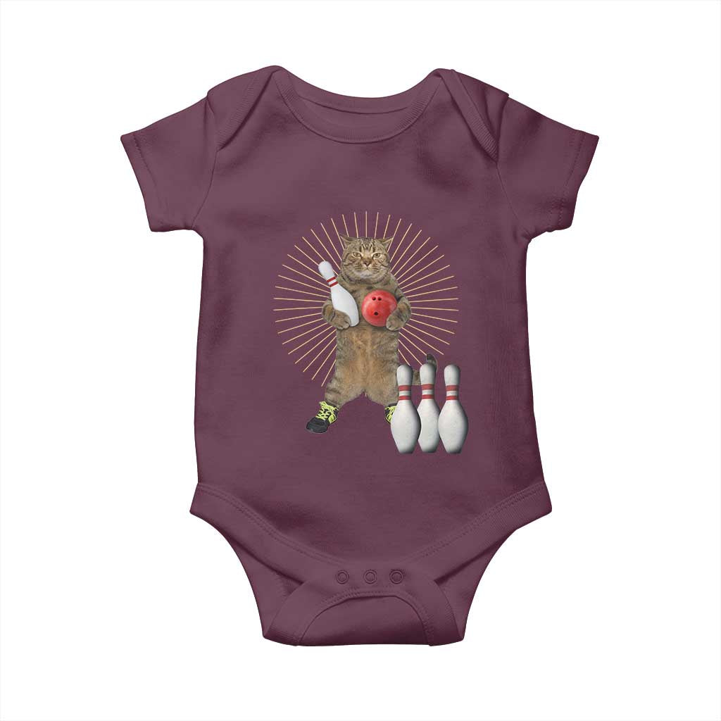 Funny Cat Bowling Meme Baby Onesie Gift For Bowlers TS12 Maroon Print Your Wear