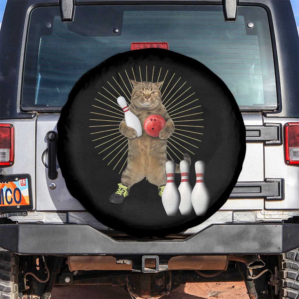 Funny Cat Bowling Meme Spare Tire Cover Gift For Bowlers TS12 No hole Black Print Your Wear