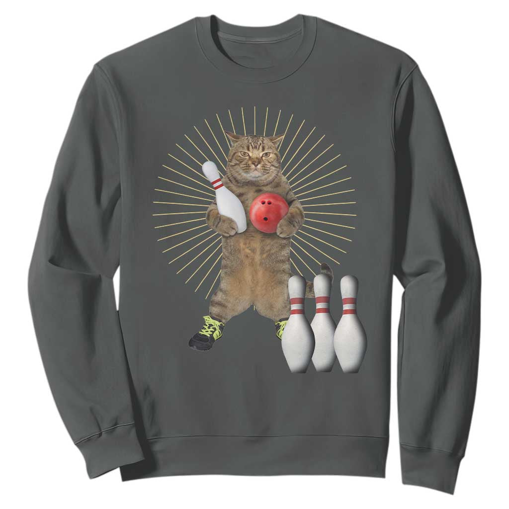 Funny Cat Bowling Meme Sweatshirt Gift For Bowlers TS12 Dark Heather Print Your Wear