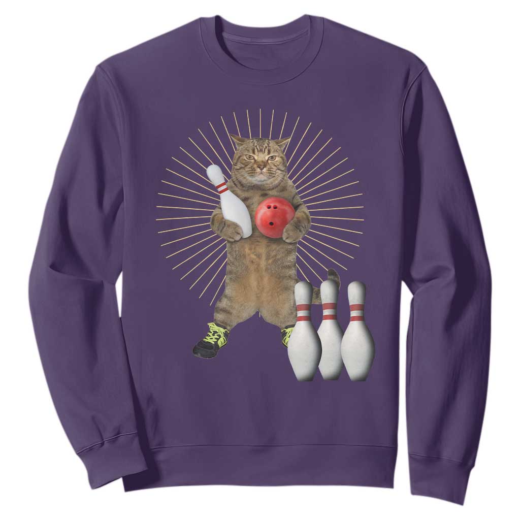 Funny Cat Bowling Meme Sweatshirt Gift For Bowlers TS12 Purple Print Your Wear