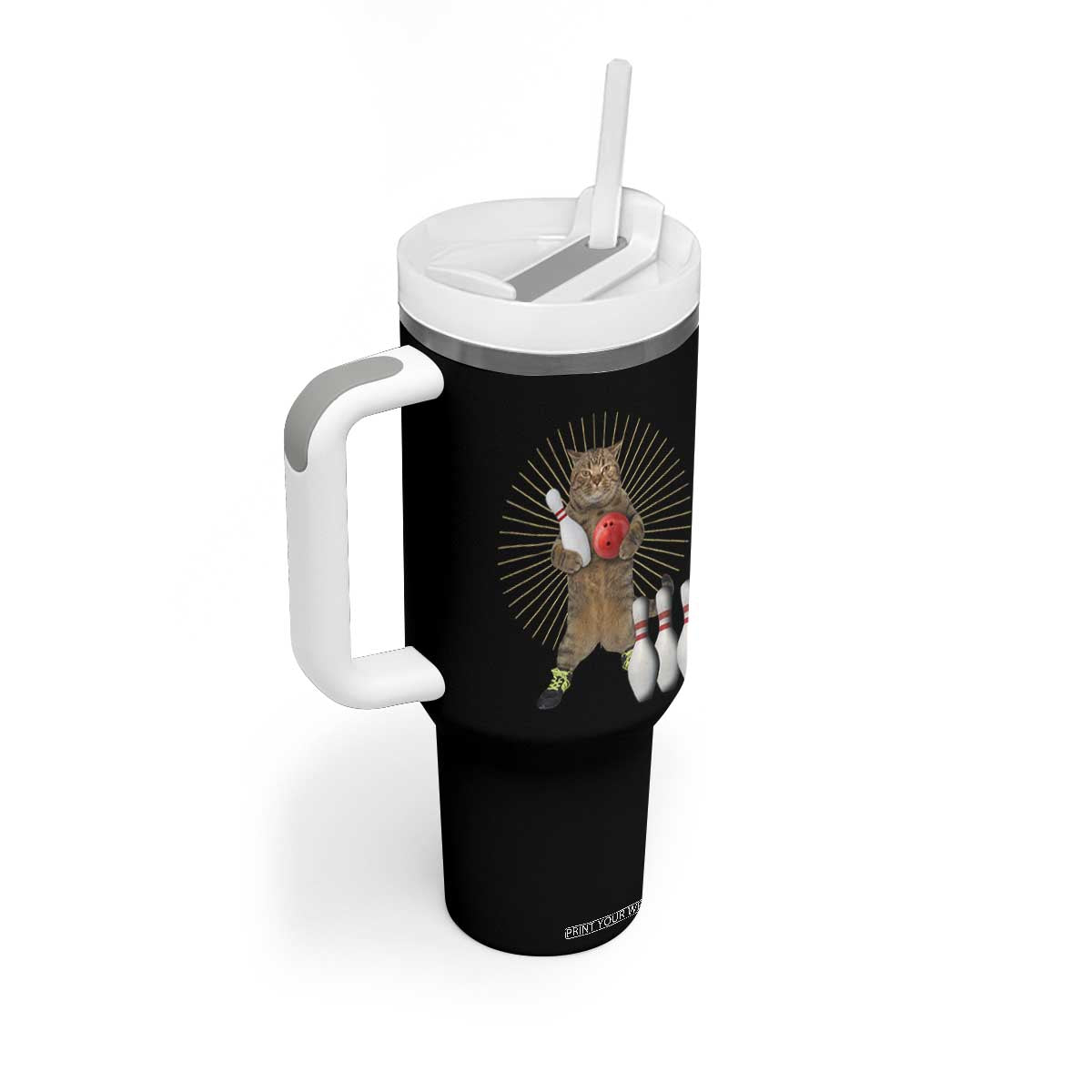 Funny Cat Bowling Meme Tumbler With Handle Gift For Bowlers TS12 Print Your Wear