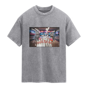 Funny Cats Bowling Battle Washed Cotton T-Shirt Gift For Cat Lovers