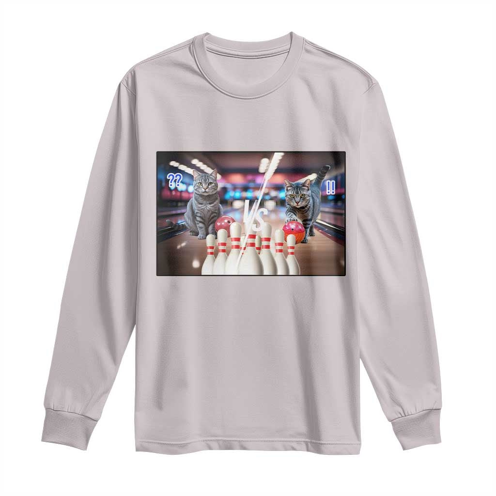 Funny Cats Bowling Battle Long Sleeve Shirt Gift For Cat Lovers TS12 Ice Gray Print Your Wear