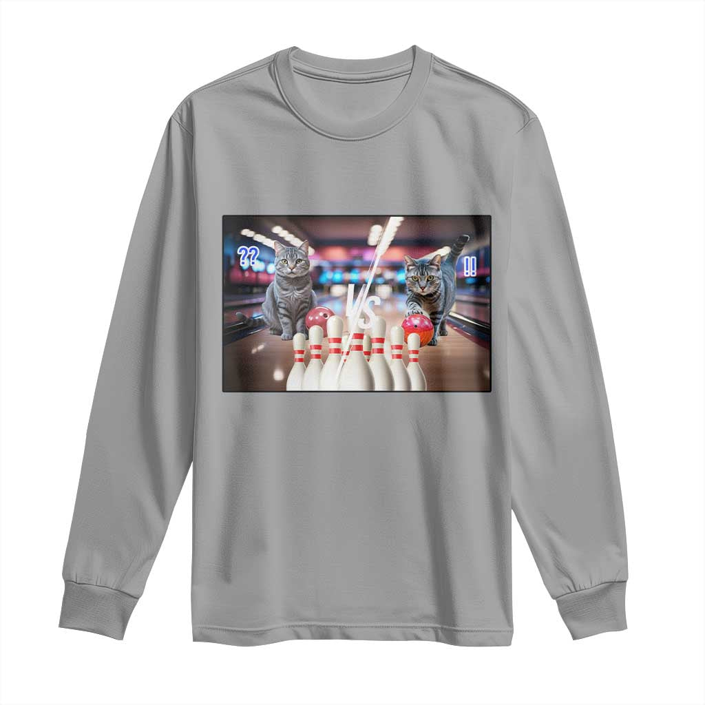 Funny Cats Bowling Battle Long Sleeve Shirt Gift For Cat Lovers TS12 Sport Gray Print Your Wear