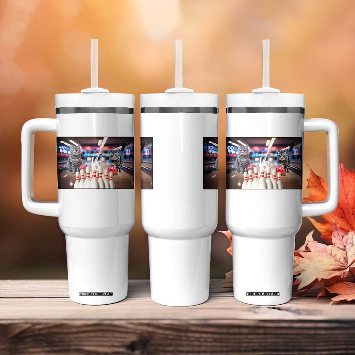 Funny Cats Bowling Battle Tumbler With Handle Gift For Cat Lovers TS12 Print Your Wear