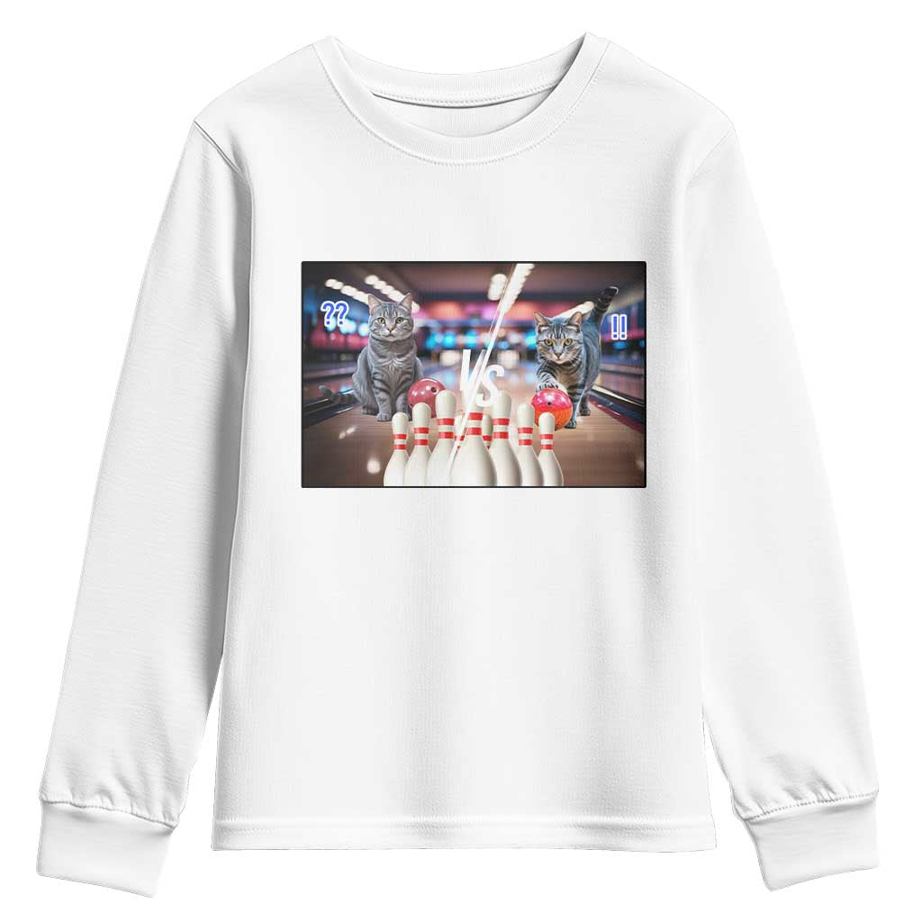 Funny Cats Bowling Battle Youth Sweatshirt Gift For Cat Lovers TS12 White Print Your Wear