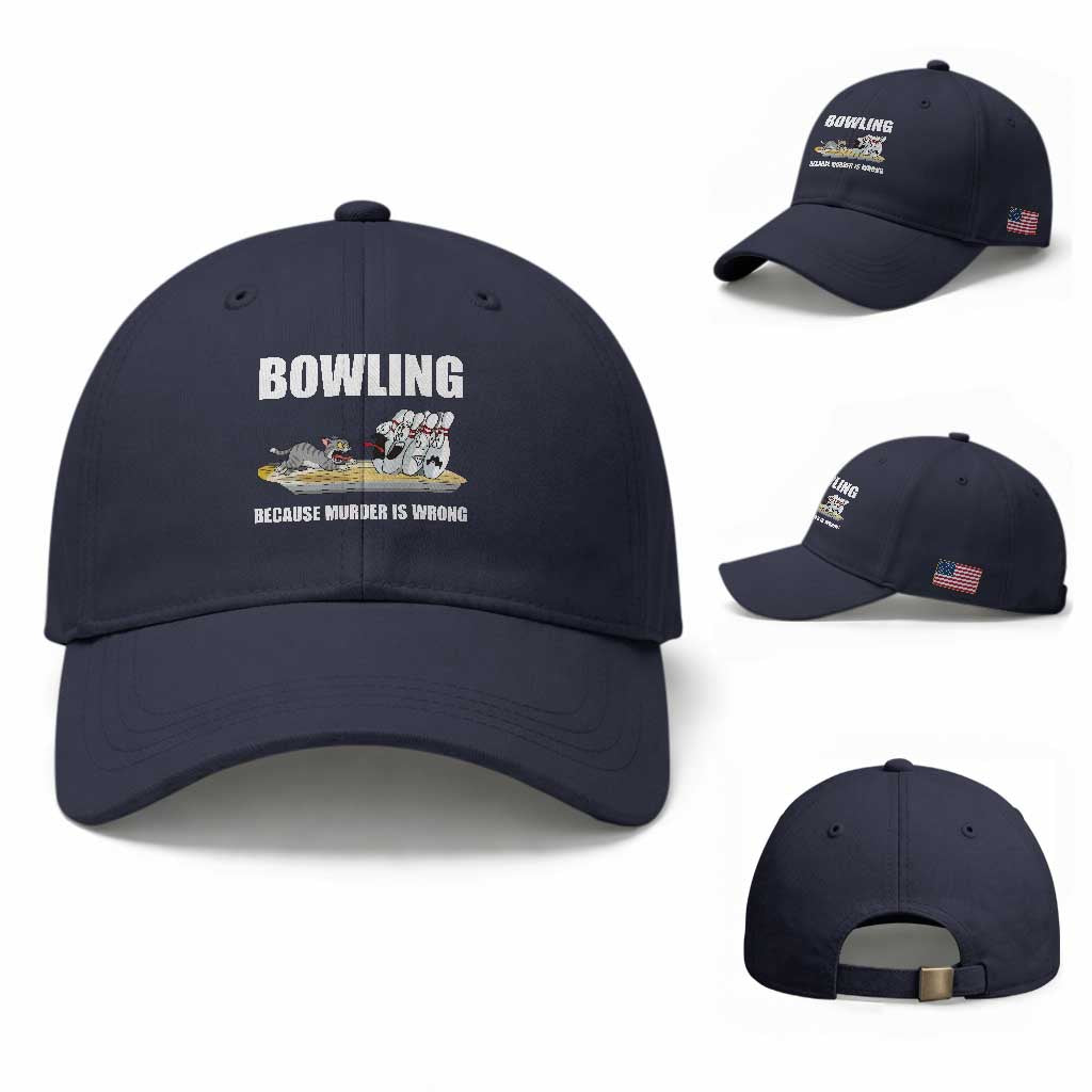 Funny Cat Baseball Cap Bowling Because Murder Is Wrong Gift TS12 Baseball Cap Universal Fit Navy Print Your Wear