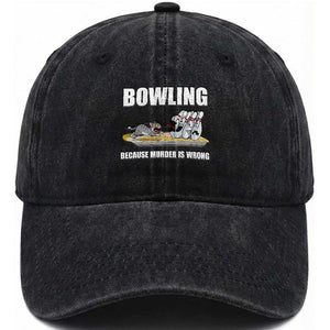 Funny Cat Washed Cotton Baseball Cap Bowling Because Murder Is Wrong Gift TS12 Print Your Wear
