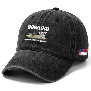 Funny Cat Washed Cotton Baseball Cap Bowling Because Murder Is Wrong Gift TS12 Print Your Wear