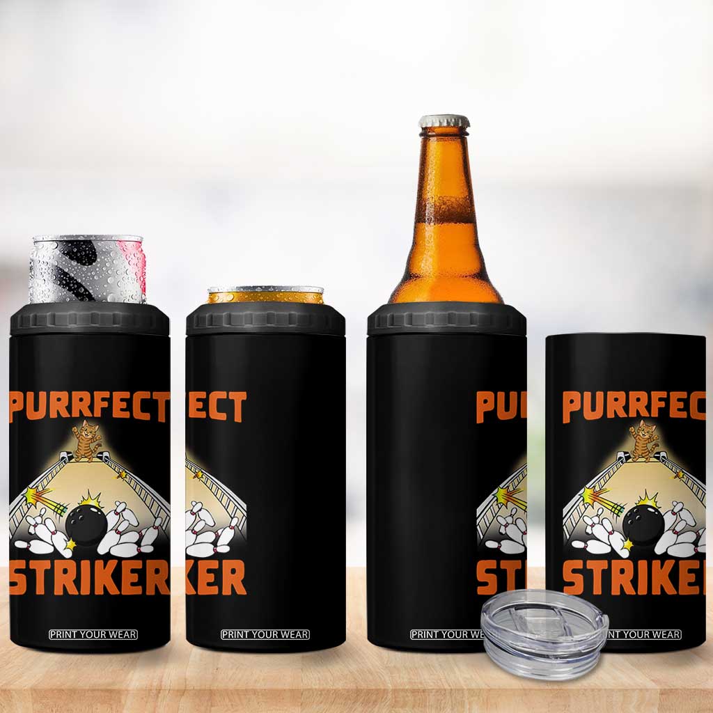 Funny Cat Bowling Gift 4 in 1 Can Cooler Tumbler Purrfect Striker TS12 Print Your Wear