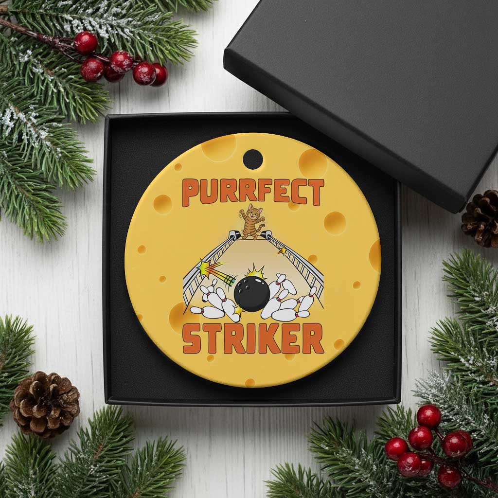 Funny Cat Bowling Gift Ceramic Ornament Purrfect Striker TS12 1pc Yellow Cheese Print Your Wear