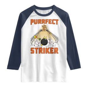 Funny Cat Bowling Gift Raglan Shirt Purrfect Striker TS12 White Navy Print Your Wear