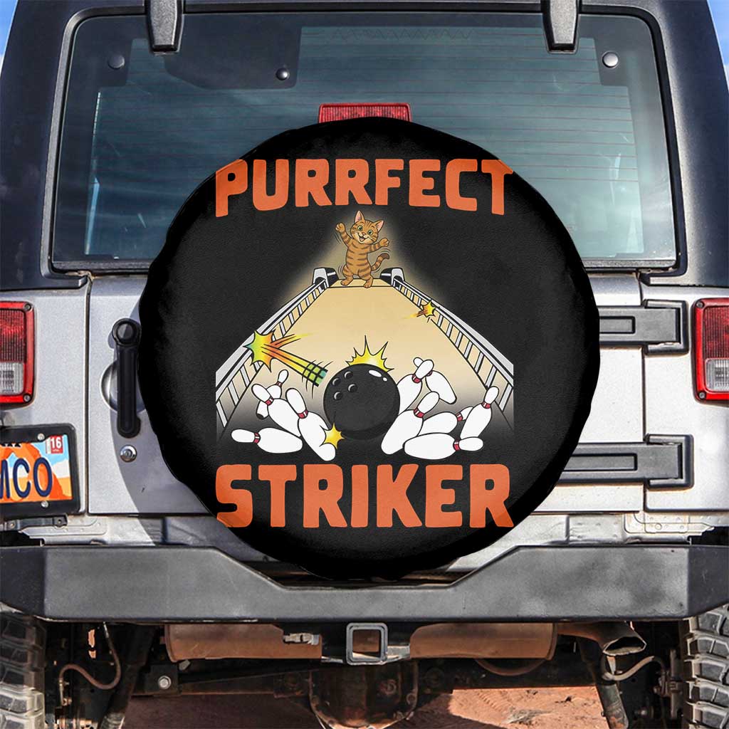 Funny Cat Bowling Gift Spare Tire Cover Purrfect Striker TS12 No hole Black Print Your Wear