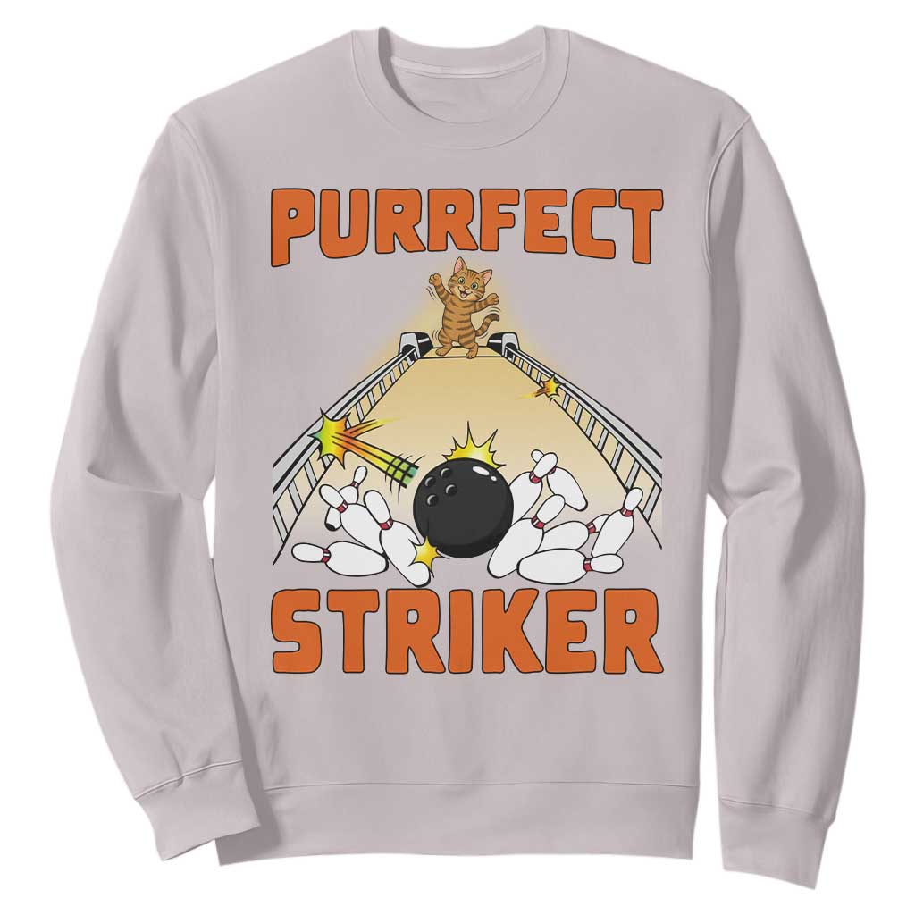 Funny Cat Bowling Gift Sweatshirt Purrfect Striker TS12 Ice Gray Print Your Wear