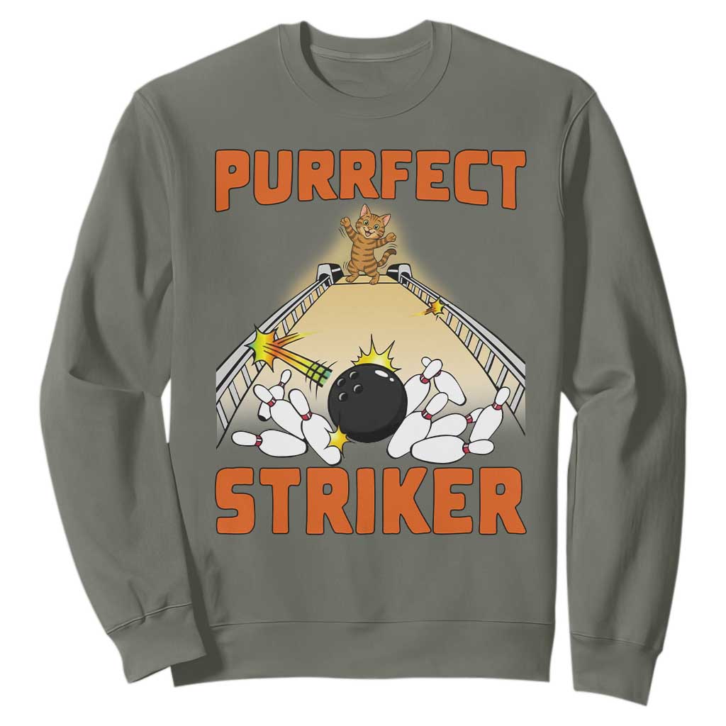 Funny Cat Bowling Gift Sweatshirt Purrfect Striker TS12 Military Green Print Your Wear