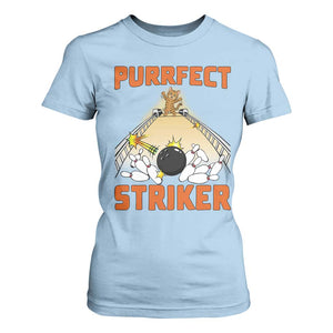 Funny Cat Bowling Gift T Shirt For Women Purrfect Striker TS12 Light Blue Print Your Wear