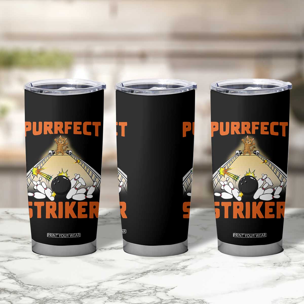 Funny Cat Bowling Gift Tumbler Cup Purrfect Striker TS12 Print Your Wear