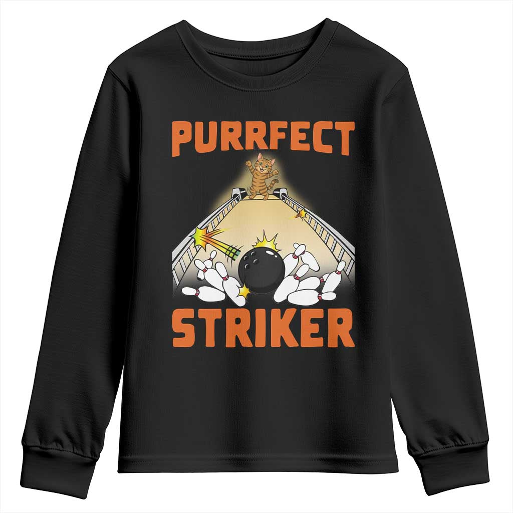 Funny Cat Bowling Gift Youth Sweatshirt Purrfect Striker TS12 Black Print Your Wear