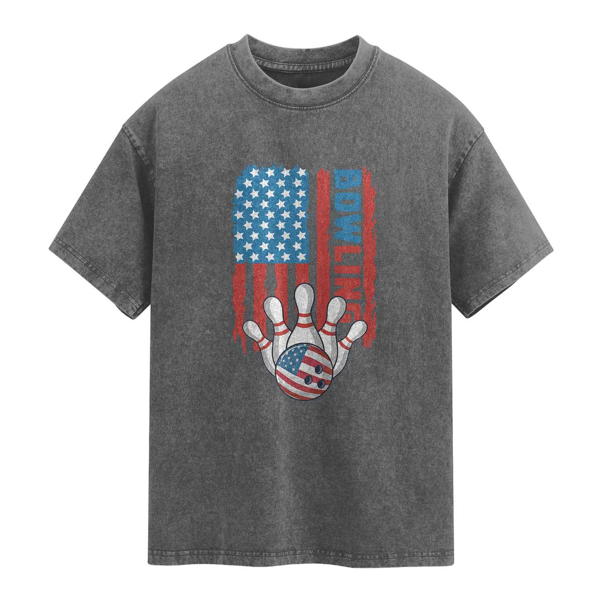 American Flag Patriotic Bowling Washed Cotton T-Shirt Bowler Gift