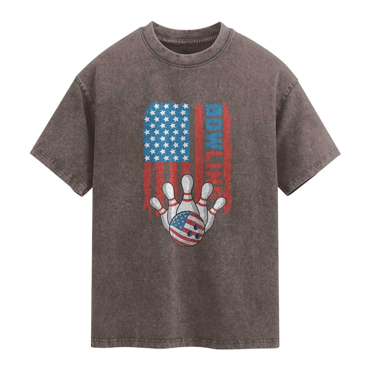 American Flag Patriotic Bowling Washed Cotton T-Shirt Bowler Gift