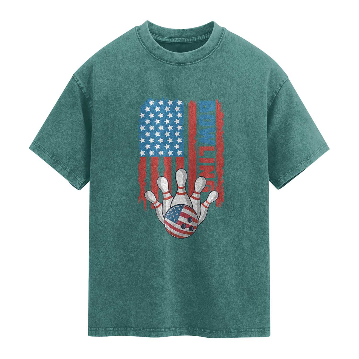 American Flag Patriotic Bowling Washed Cotton T-Shirt Bowler Gift