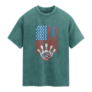 American Flag Patriotic Bowling Washed Cotton T-Shirt Bowler Gift