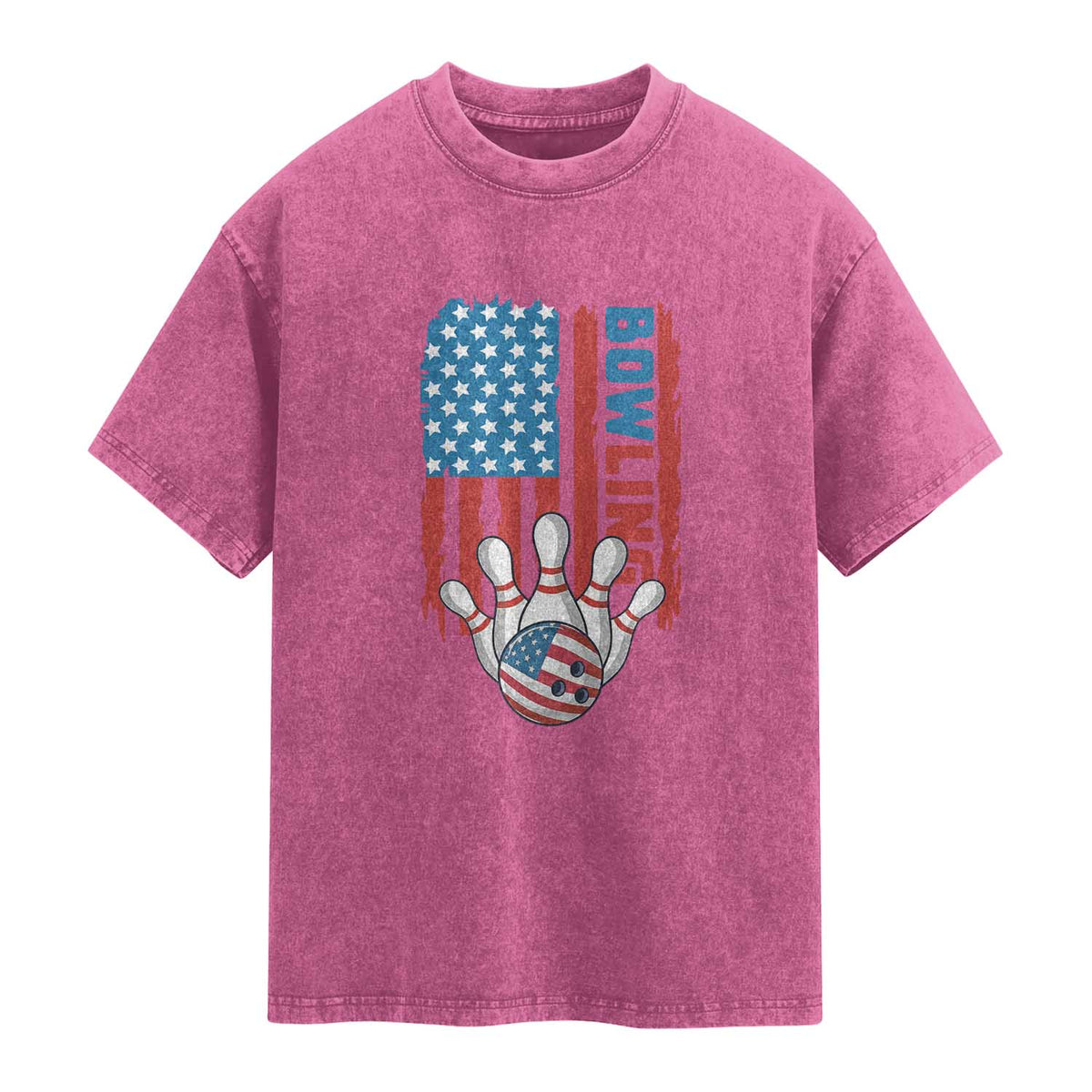American Flag Patriotic Bowling Washed Cotton T-Shirt Bowler Gift