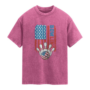 American Flag Patriotic Bowling Washed Cotton T-Shirt Bowler Gift