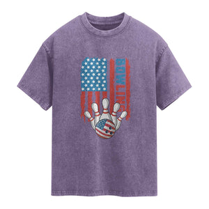American Flag Patriotic Bowling Washed Cotton T-Shirt Bowler Gift