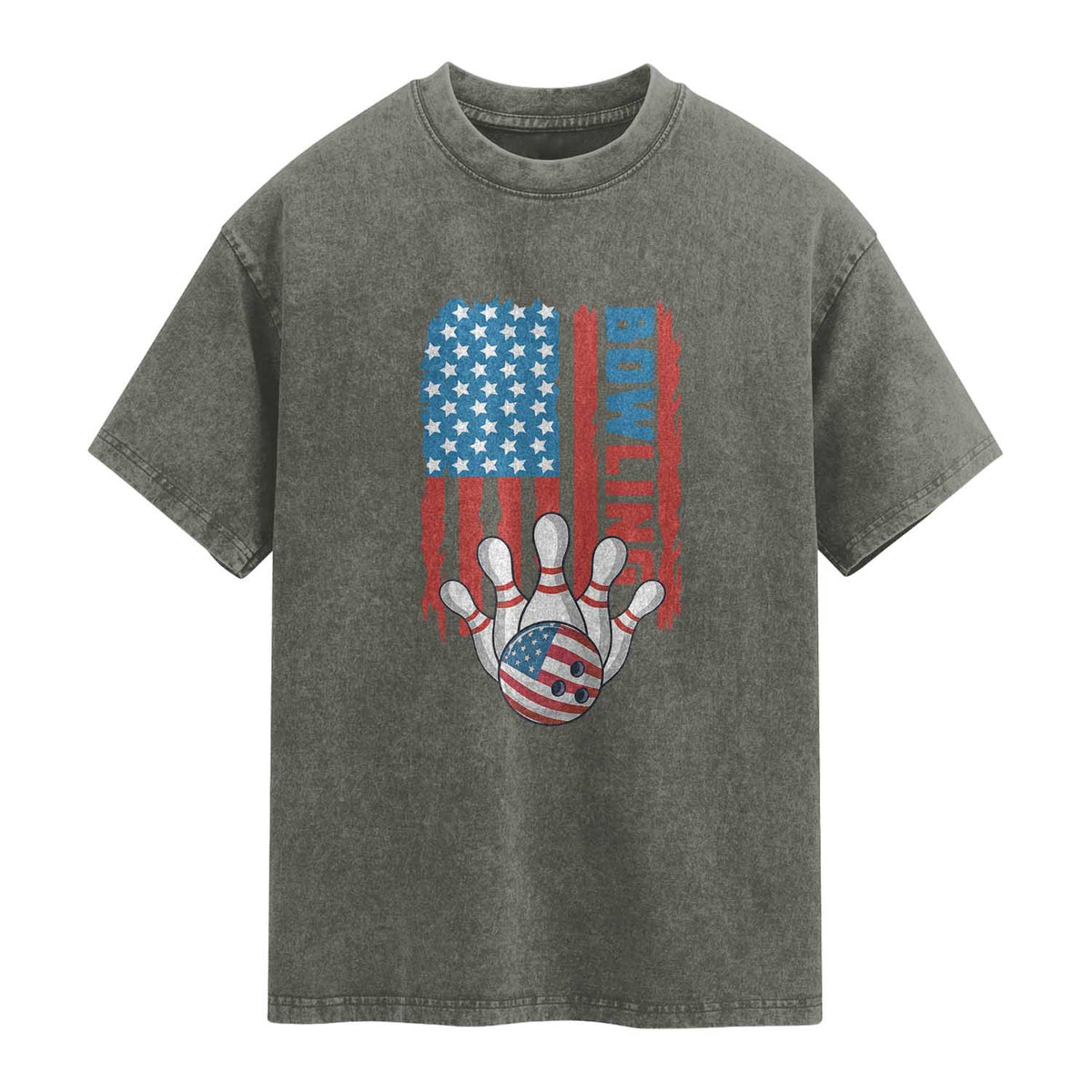 American Flag Patriotic Bowling Washed Cotton T-Shirt Bowler Gift