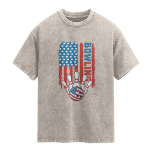 American Flag Patriotic Bowling Washed Cotton T-Shirt Bowler Gift