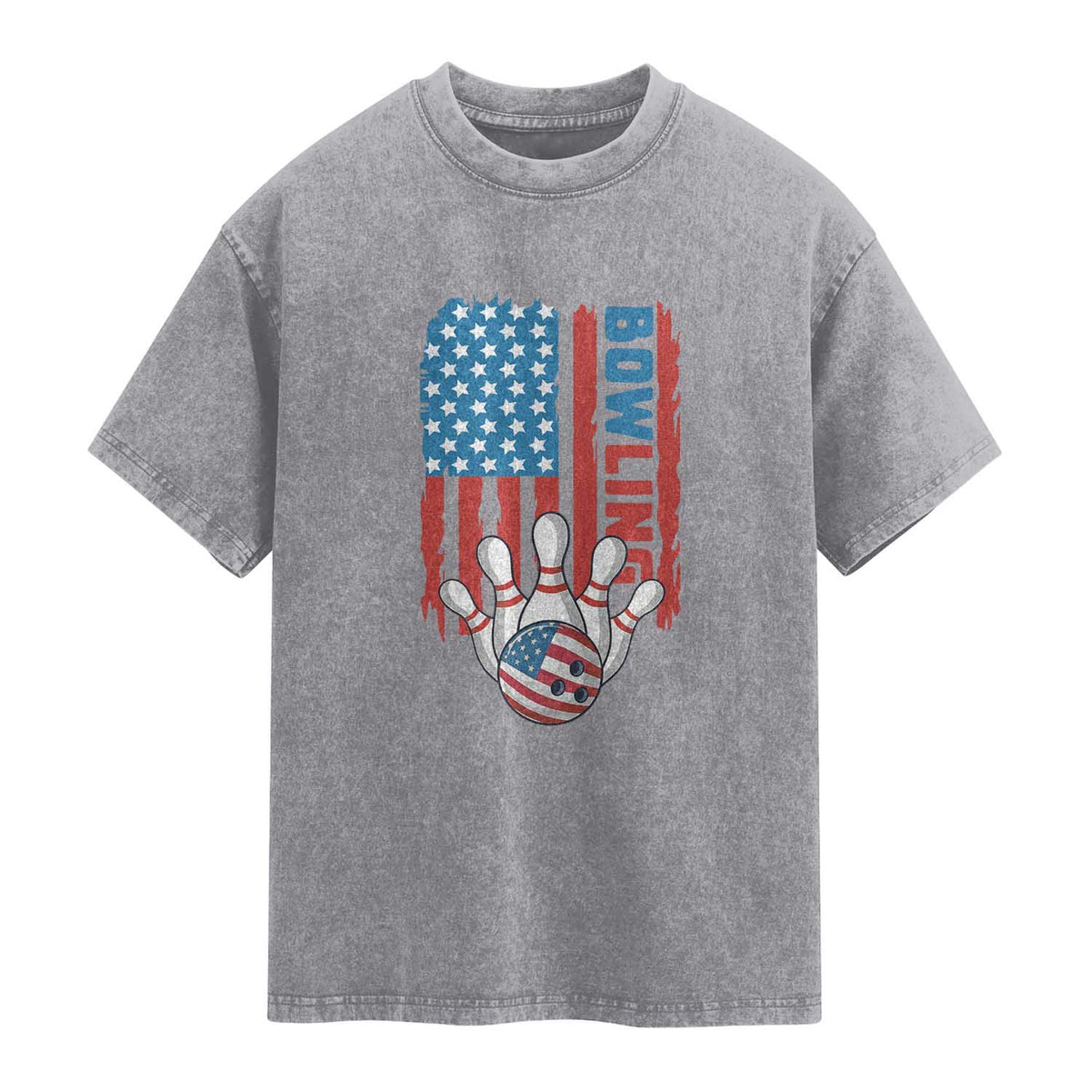 American Flag Patriotic Bowling Washed Cotton T-Shirt Bowler Gift